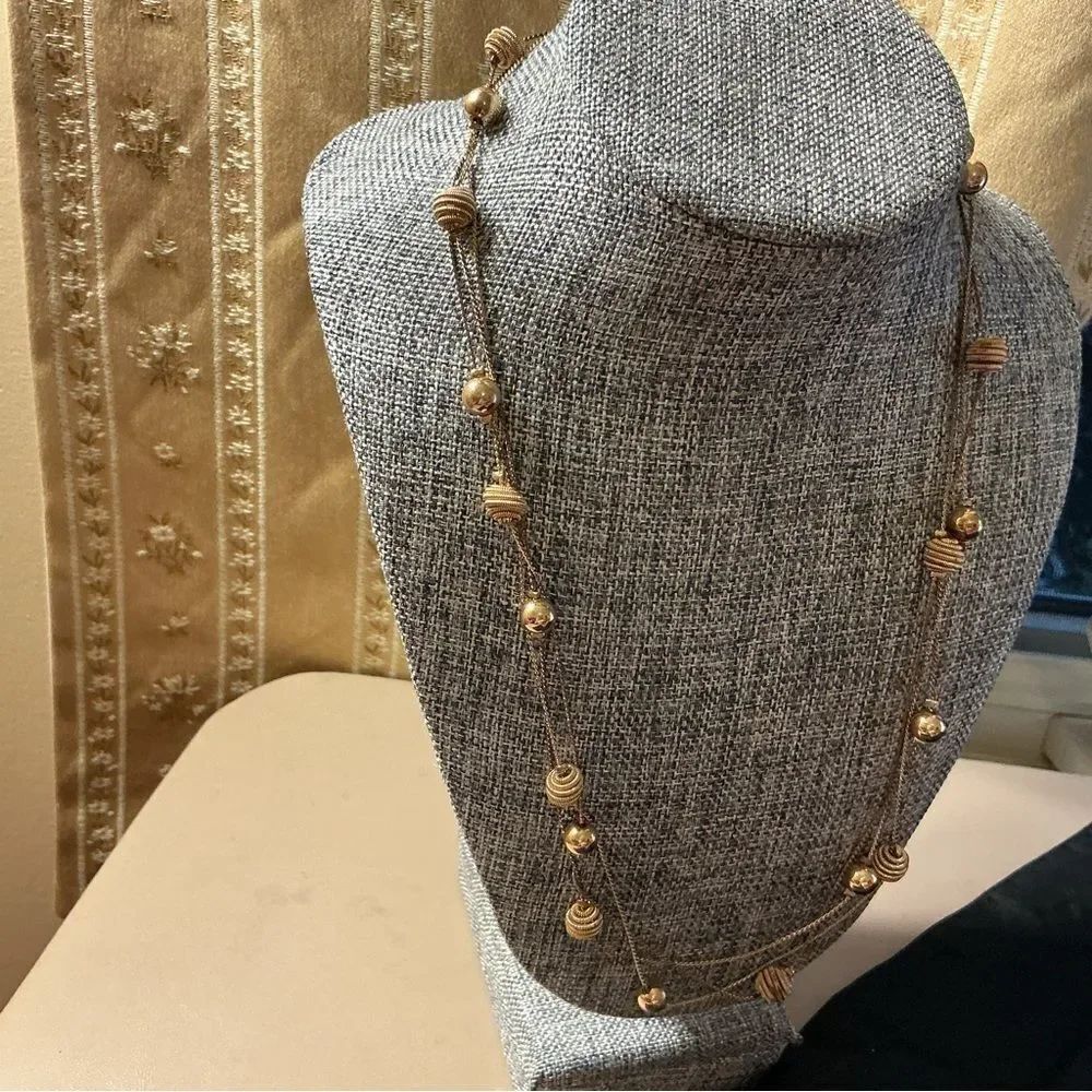 Gold Beaded Necklace Extra Long